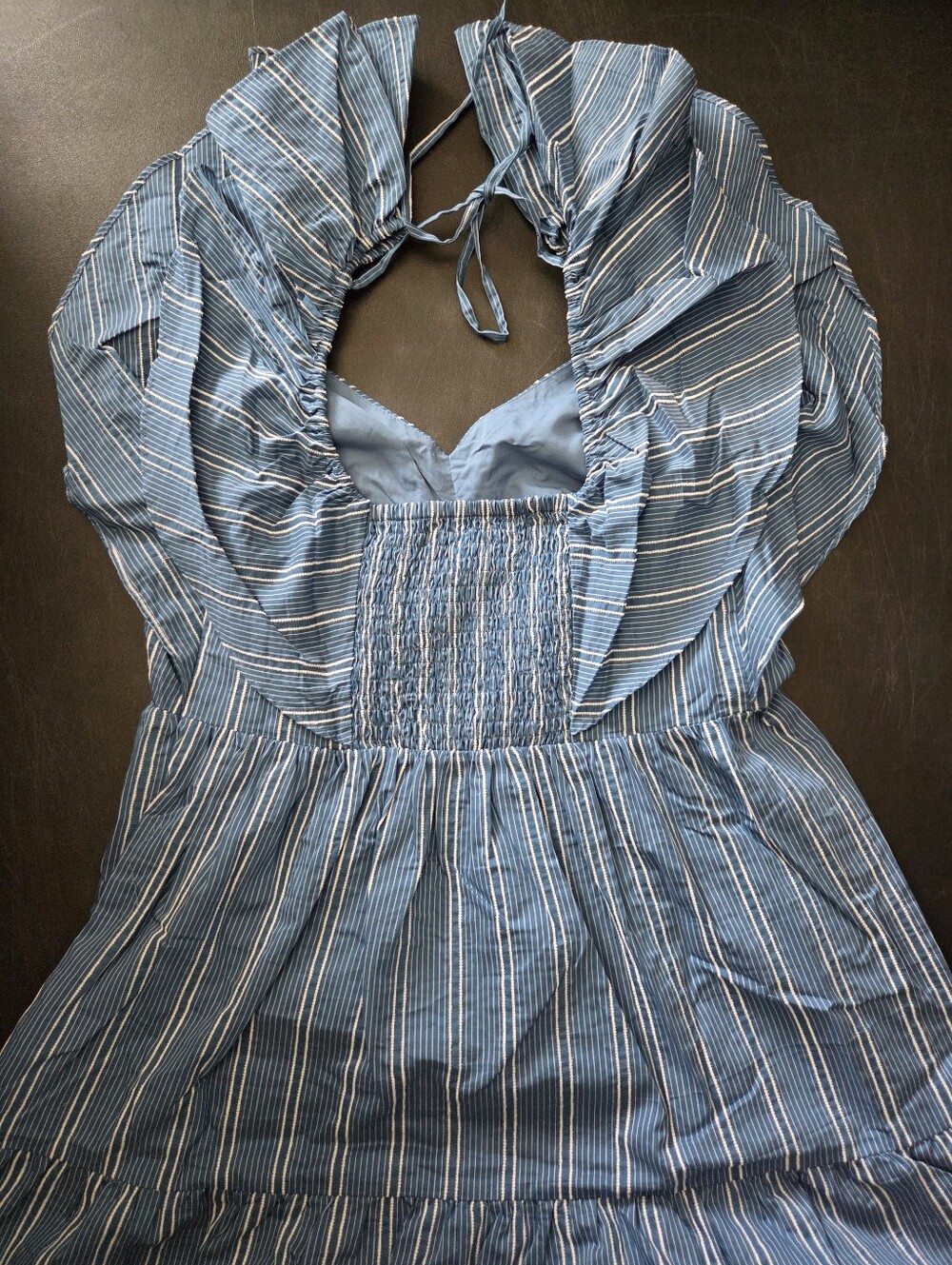 NWT - Adelyn Rae Shannon Blue Striped Flutter Sleeve Tie Back Midi Dress -Size M - Picture 12 of 14